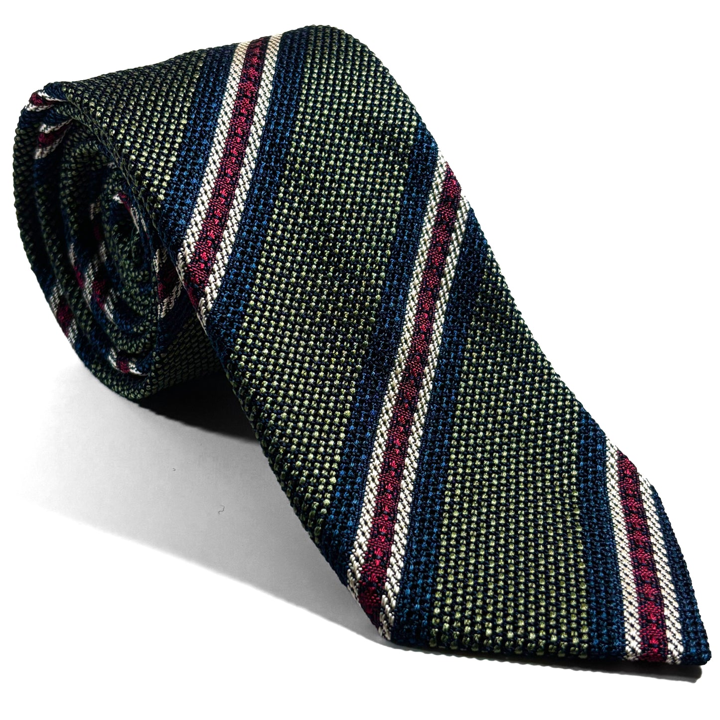 Olive Green Striped Silk Grenadine Tie (Garza Fina) - Handmade in Italy