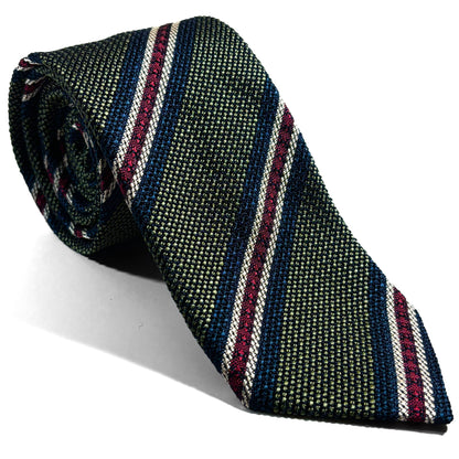 Olive Green Striped Silk Grenadine Tie (Garza Fina) - Handmade in Italy