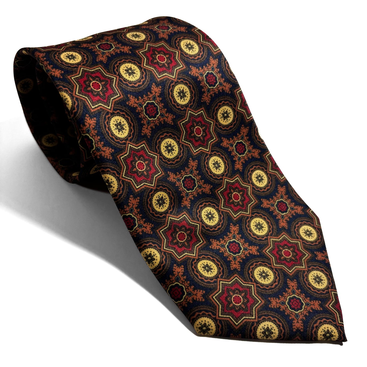 Navy Blue & Brown Geometric Printed Tie