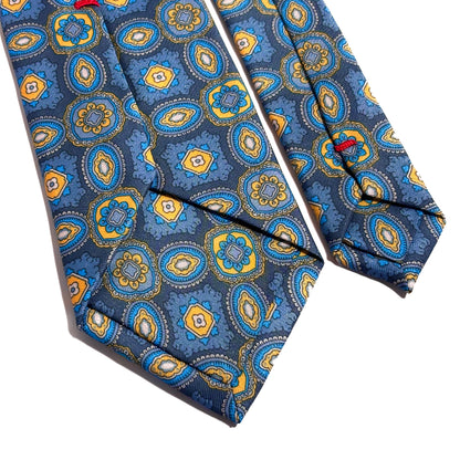 Gray & Blue Medallion Printed Tie