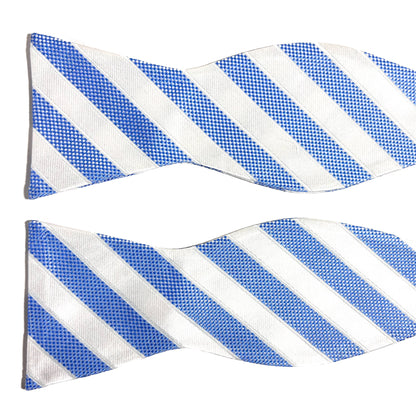 Self-Tie Light Blue & White Striped Silk Bow Tie