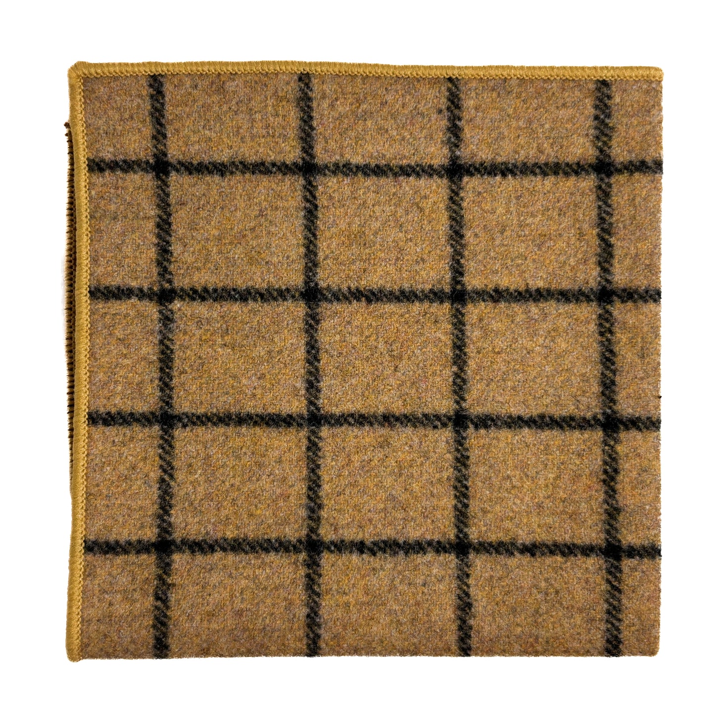 Mustard Yellow Windowpane Wool Pocket Square