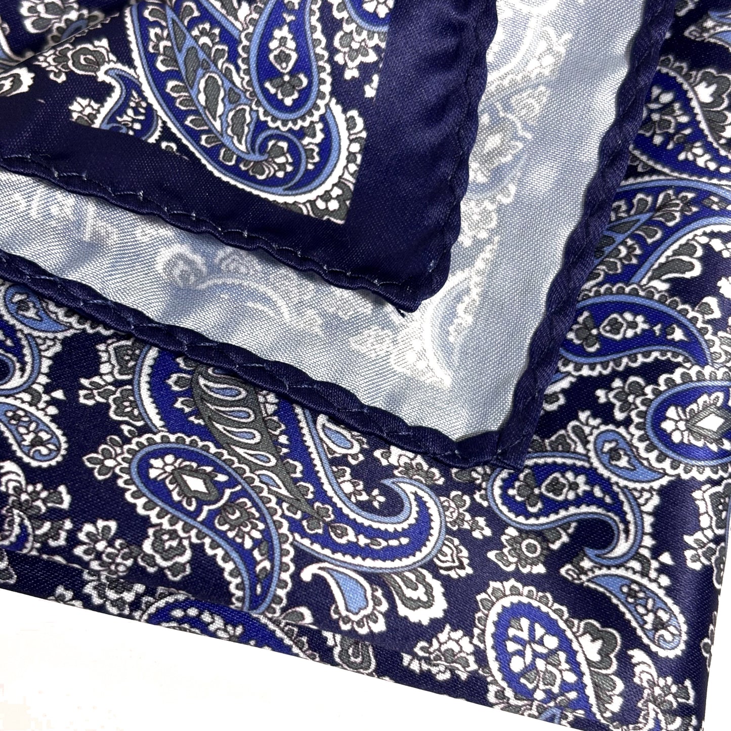 Navy Blue & White Paisley Pocket Square