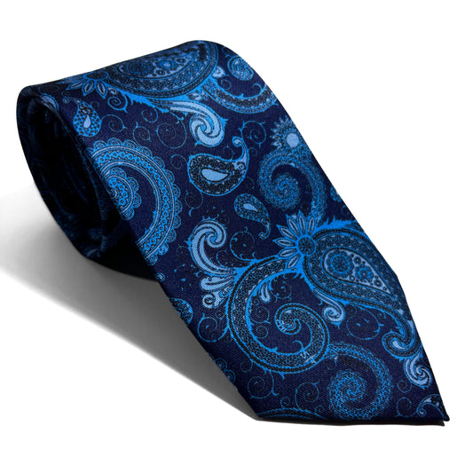 Deep Sea Blue Paisley Printed Tie