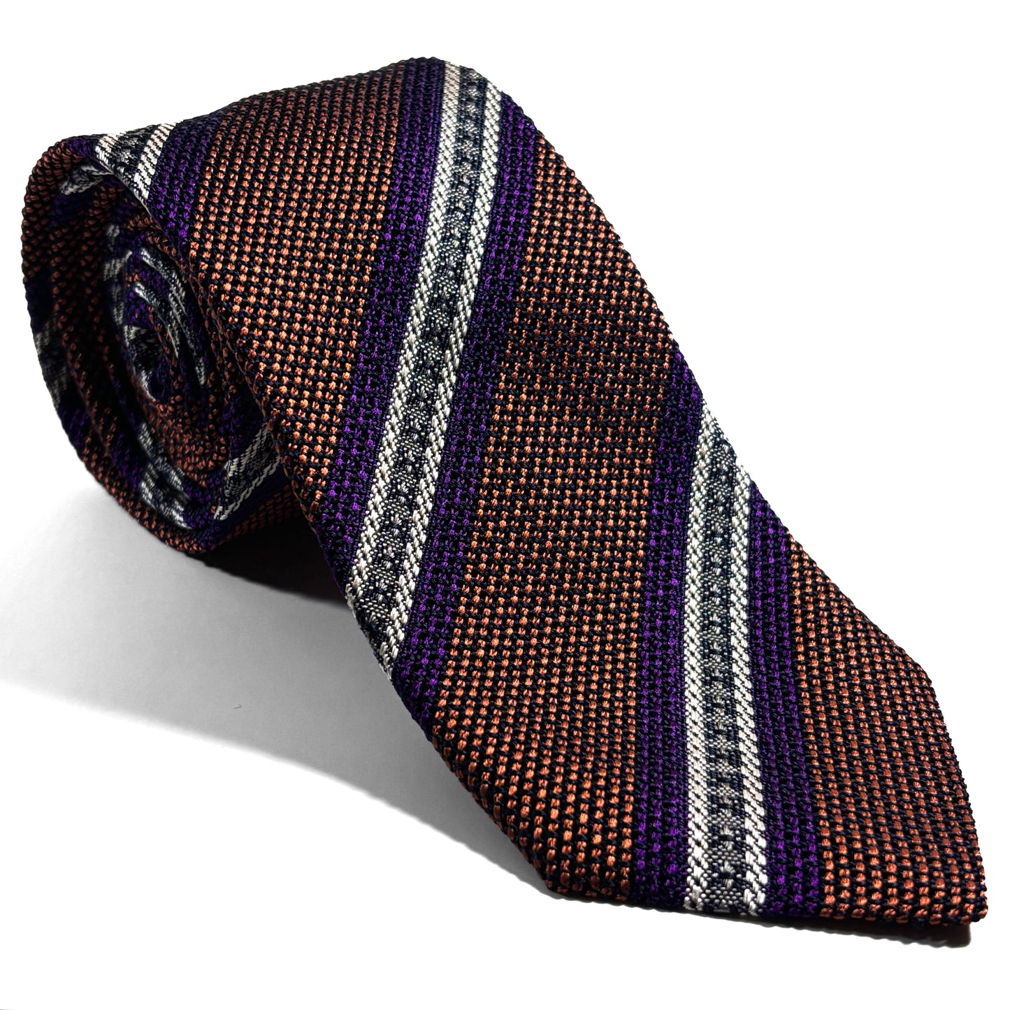 Orange Striped Silk Grenadine Tie (Garza Fina) - Handmade in Italy