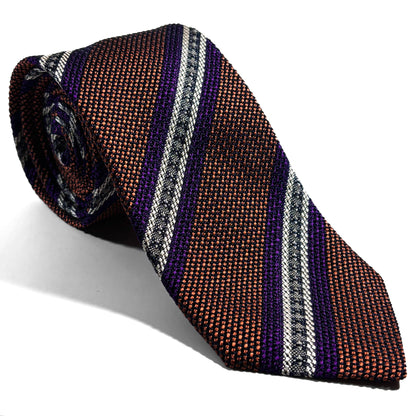 Orange Striped Silk Grenadine Tie (Garza Fina) - Handmade in Italy