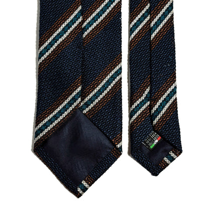 Royal Blue Striped Silk Grenadine Tie (Garza Fina) - Handmade in Italy