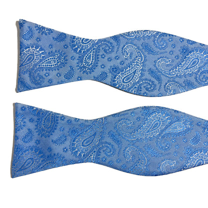 Self-Tie Light Blue Paisley Silk Bow Tie