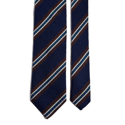 Royal Blue Striped Silk Grenadine Tie (Garza Fina) - Handmade in Italy