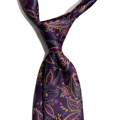 Purple Floral Motif Printed Tie