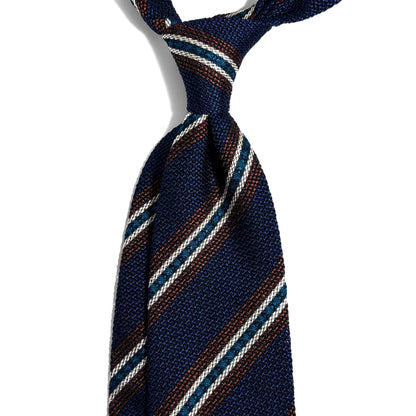 Royal Blue Striped Silk Grenadine Tie (Garza Fina) - Handmade in Italy