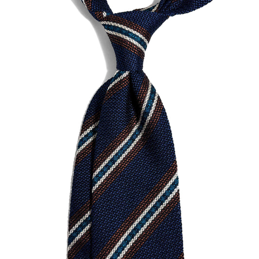 Royal Blue Striped Silk Grenadine Tie (Garza Fina) - Handmade in Italy
