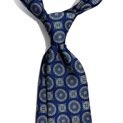 Navy Blue Medallion Printed Tie