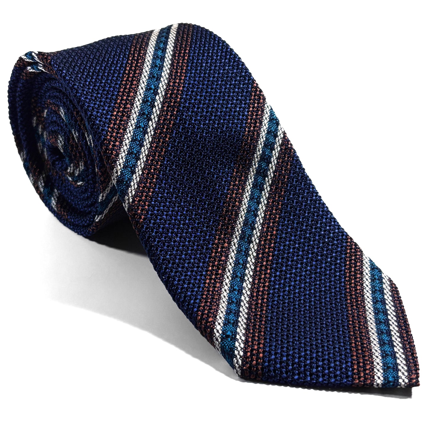 Royal Blue Striped Silk Grenadine Tie (Garza Fina) - Handmade in Italy