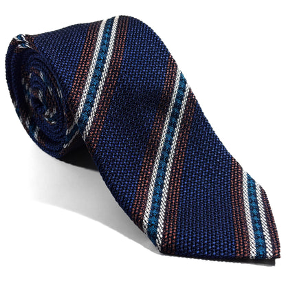 Royal Blue Striped Silk Grenadine Tie (Garza Fina) - Handmade in Italy