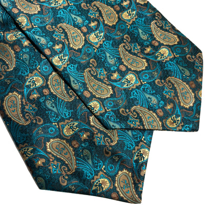 Peacock Teal & Gold Paisley Jacquard Cravat/Ascot