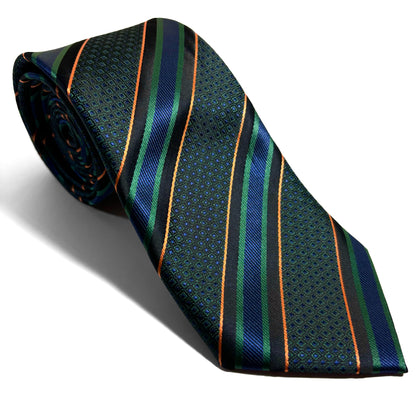 Green & Blue Geometric Striped Tie