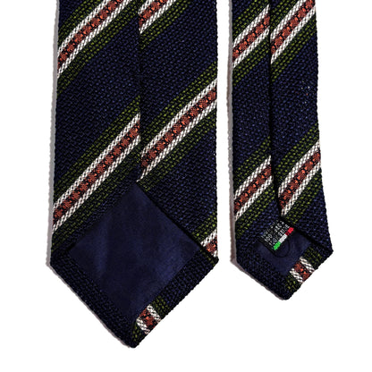 Navy Blue Striped Silk Grenadine Tie (Garza Fina) - Handmade in Italy