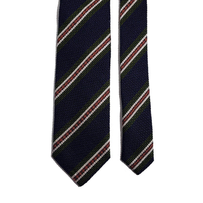 Navy Blue Striped Silk Grenadine Tie (Garza Fina) - Handmade in Italy