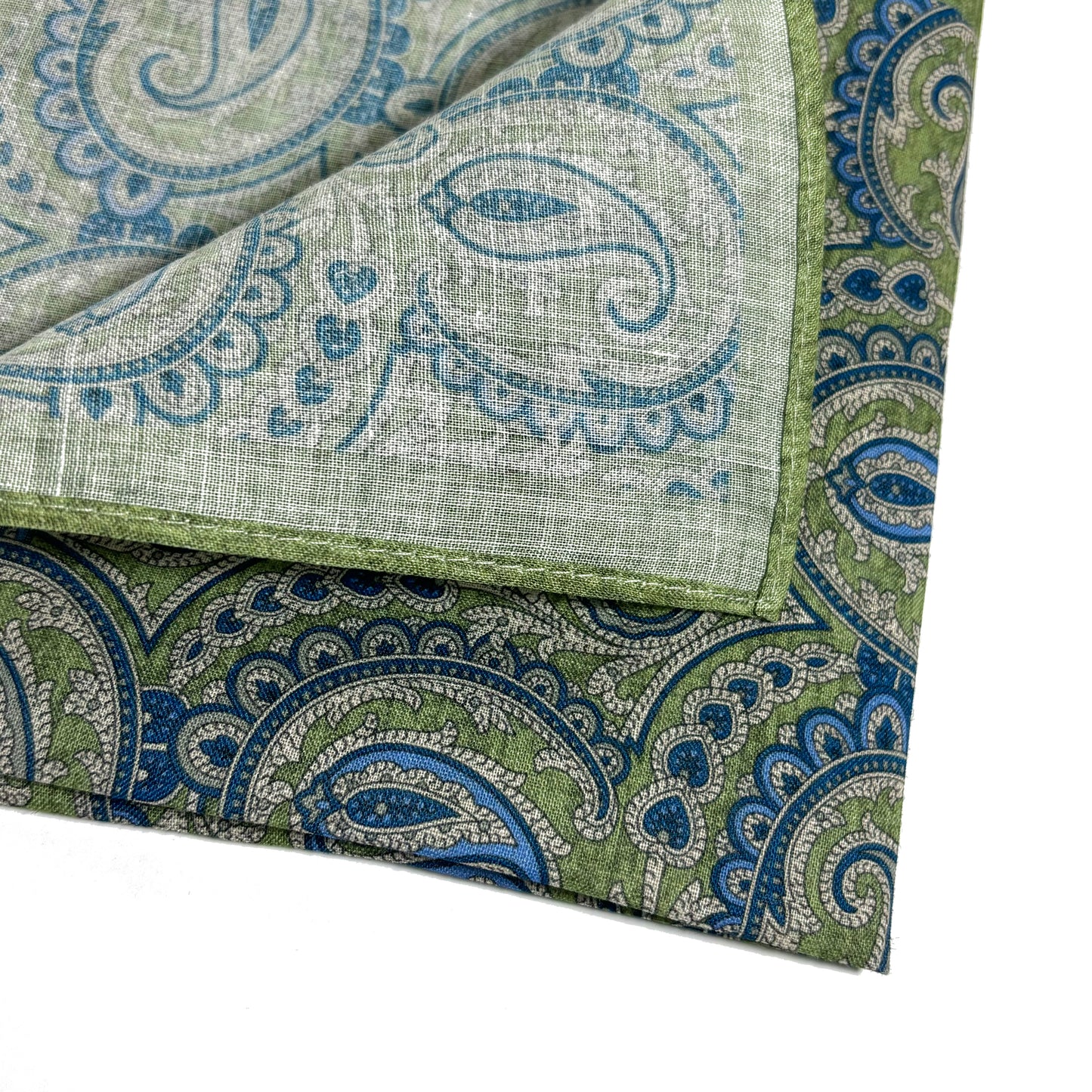 Sage Green Paisley Ramie Pocket Square