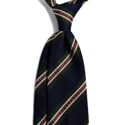 Navy Blue Striped Silk Grenadine Tie (Garza Fina) - Handmade in Italy