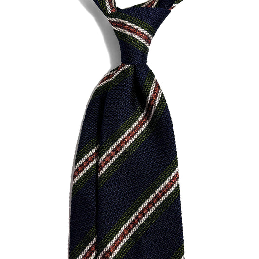 Navy Blue Striped Silk Grenadine Tie (Garza Fina) - Handmade in Italy