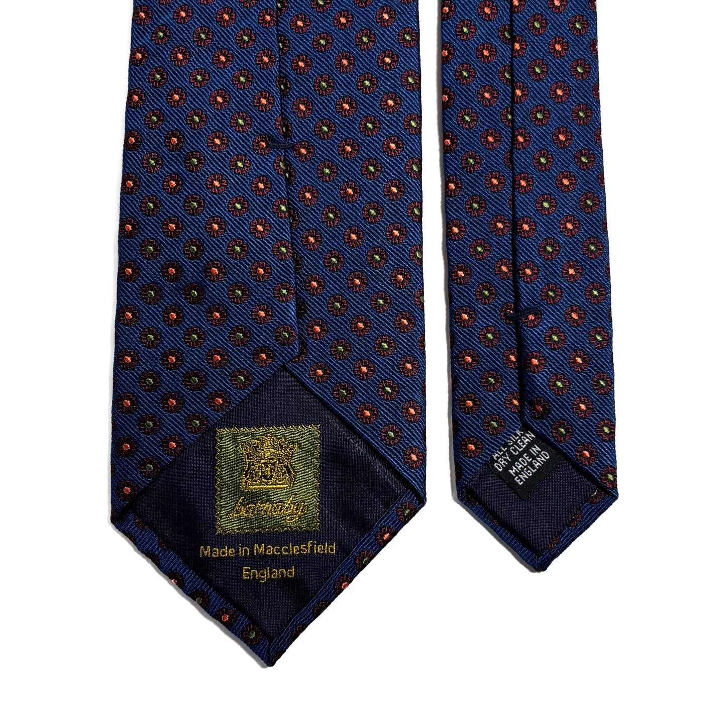 Navy Blue Floral Silk Jacquard Tie - Handmade in England