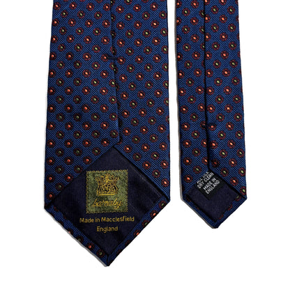 Navy Blue Floral Silk Jacquard Tie - Handmade in England