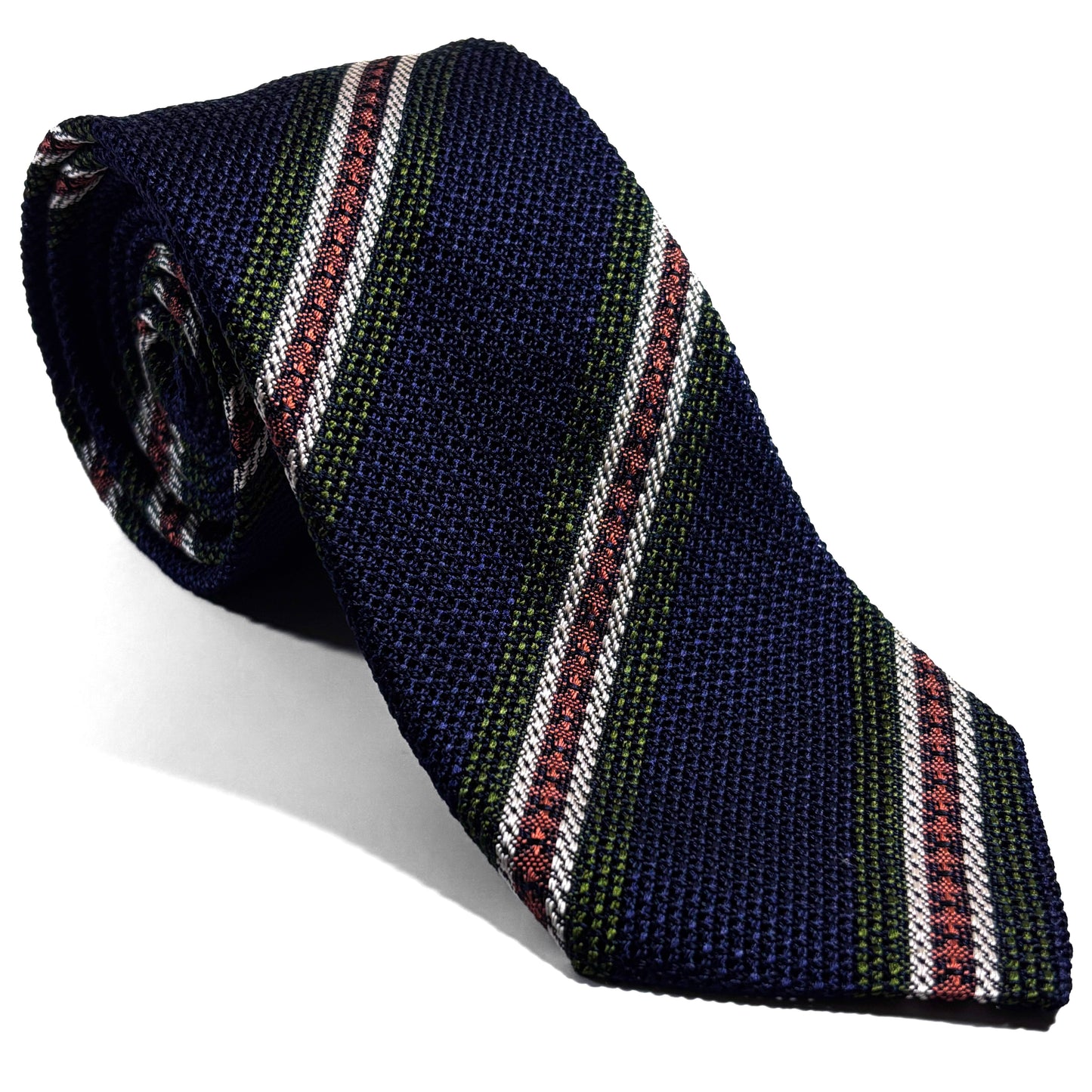 Navy Blue Striped Silk Grenadine Tie (Garza Fina) - Handmade in Italy