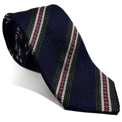 Navy Blue Striped Silk Grenadine Tie (Garza Fina) - Handmade in Italy