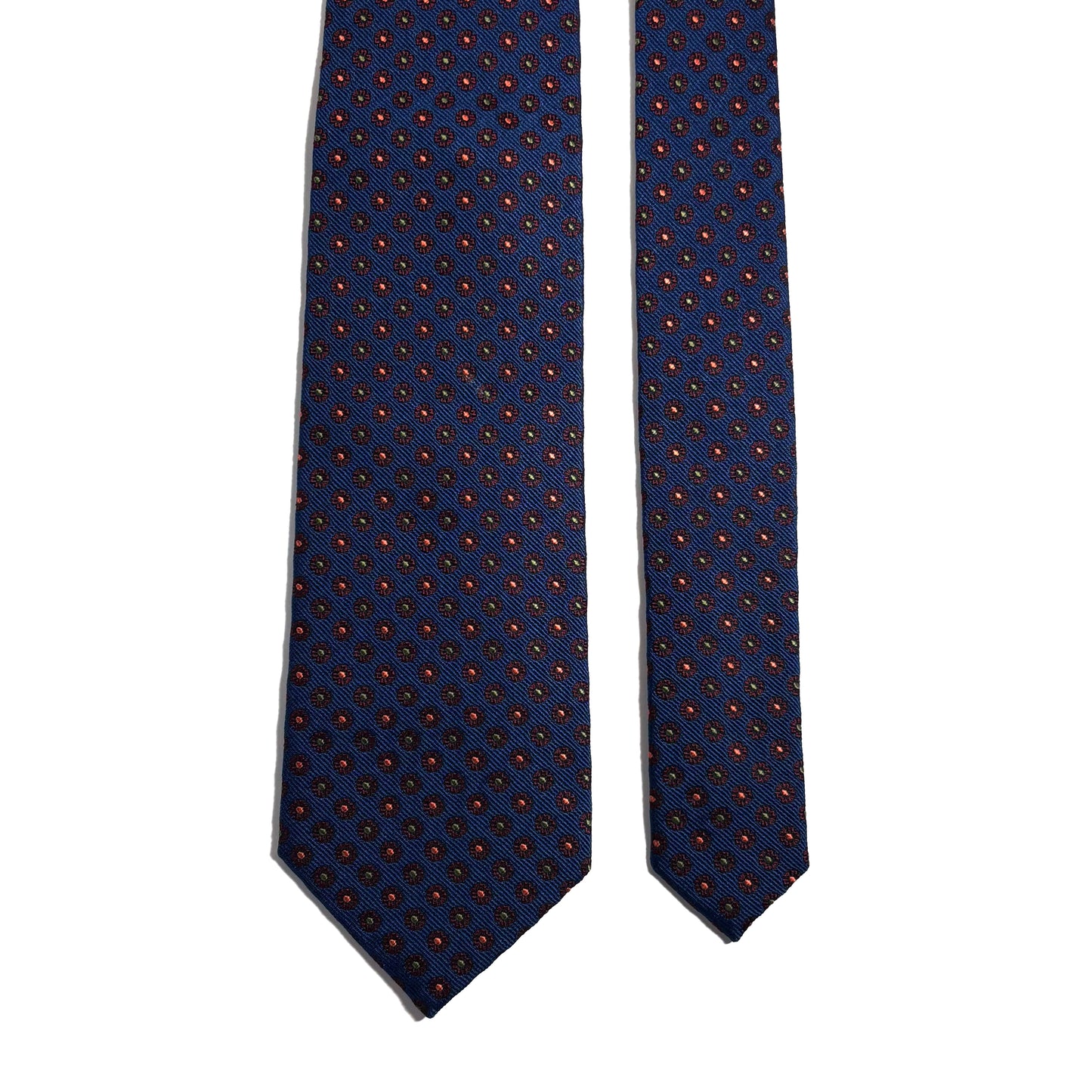 Navy Blue Floral Silk Jacquard Tie - Handmade in England