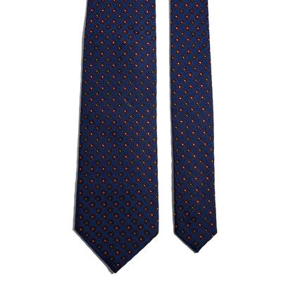 Navy Blue Floral Silk Jacquard Tie - Handmade in England