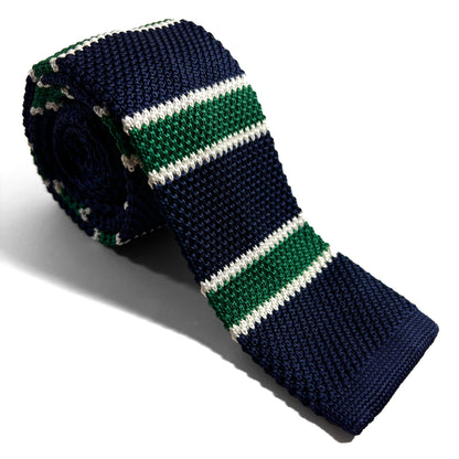 Navy Blue & Green Striped Knitted Tie