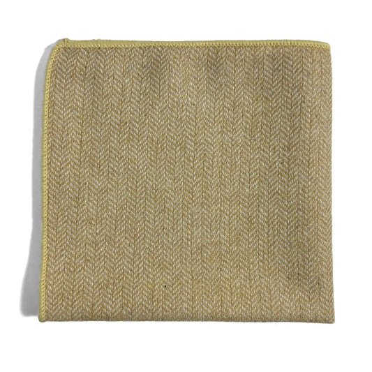 Banana Yellow Herringbone Wool Pocket Square