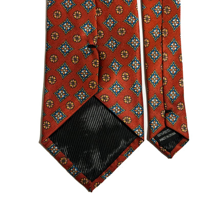 Wide Orange Floral Diamond Printed Tie