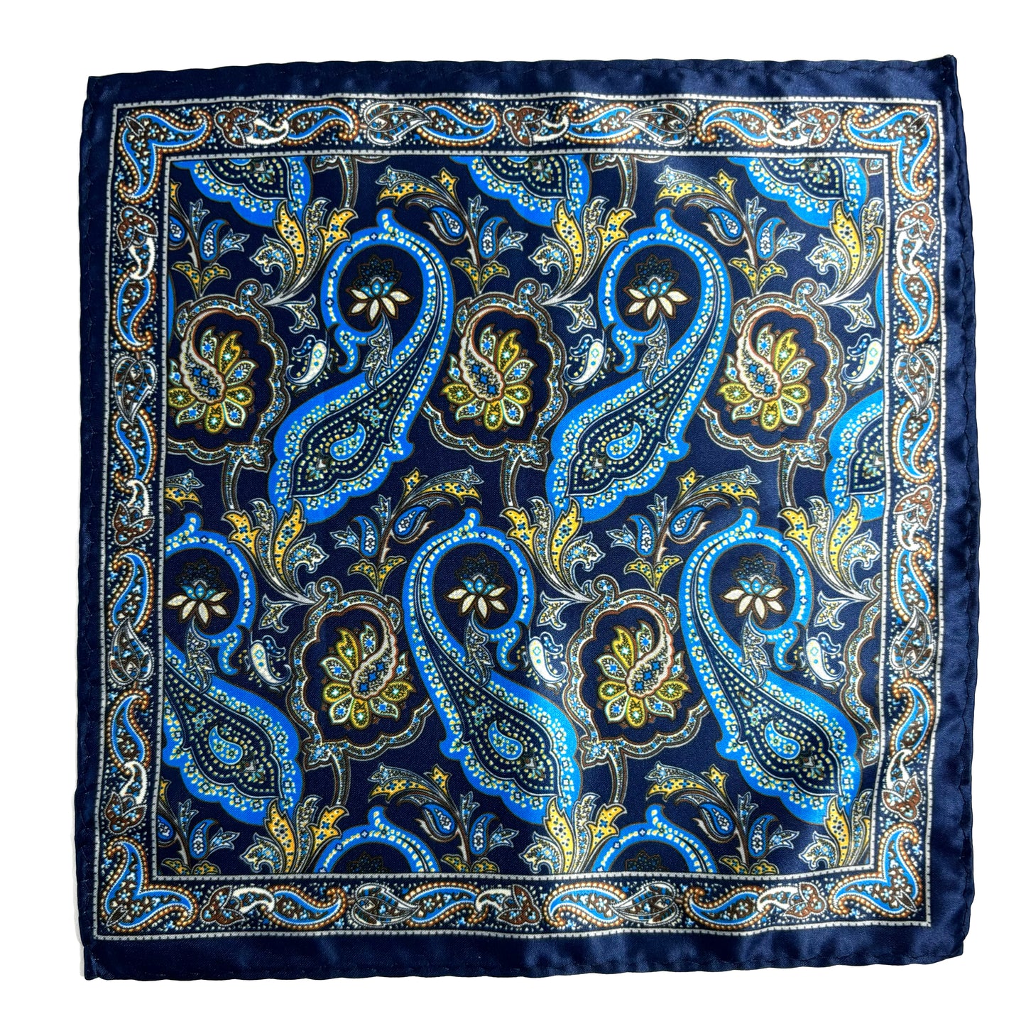 Navy Blue & Gold Paisley Pocket Square