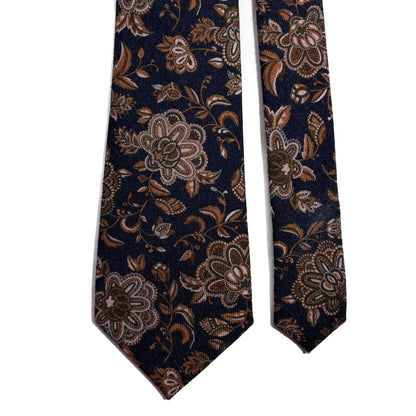 Navy Blue Floral Wool Tie