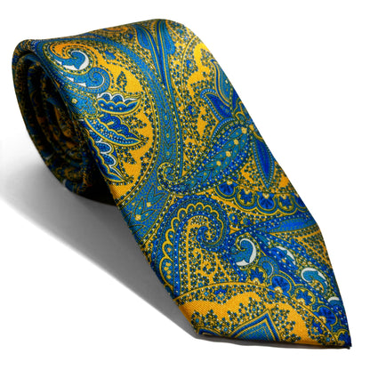 Yellow & Blue Large Paisley Printed Tie