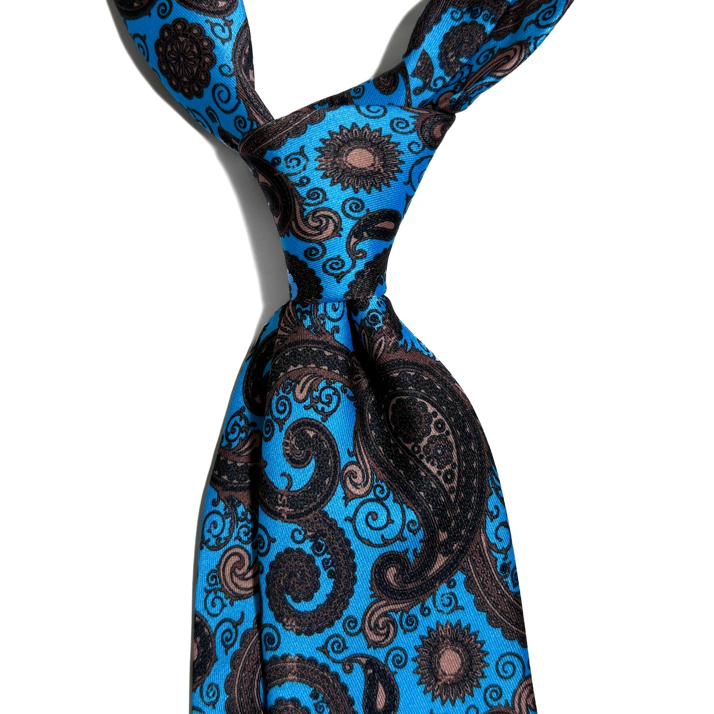 Cyan Blue & Copper Paisley Printed Tie