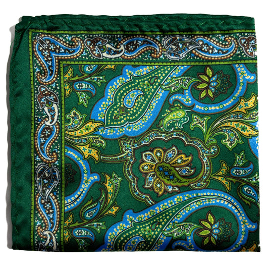 Green & Blue Paisley Pocket Square