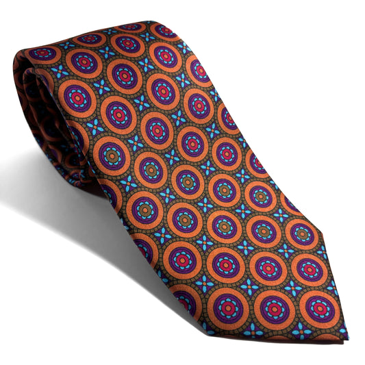 Orange & Brown Medallion Printed Tie
