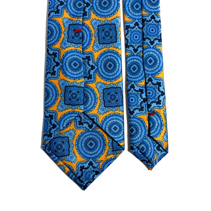 Yellow & Light Blue Medallion Printed Tie