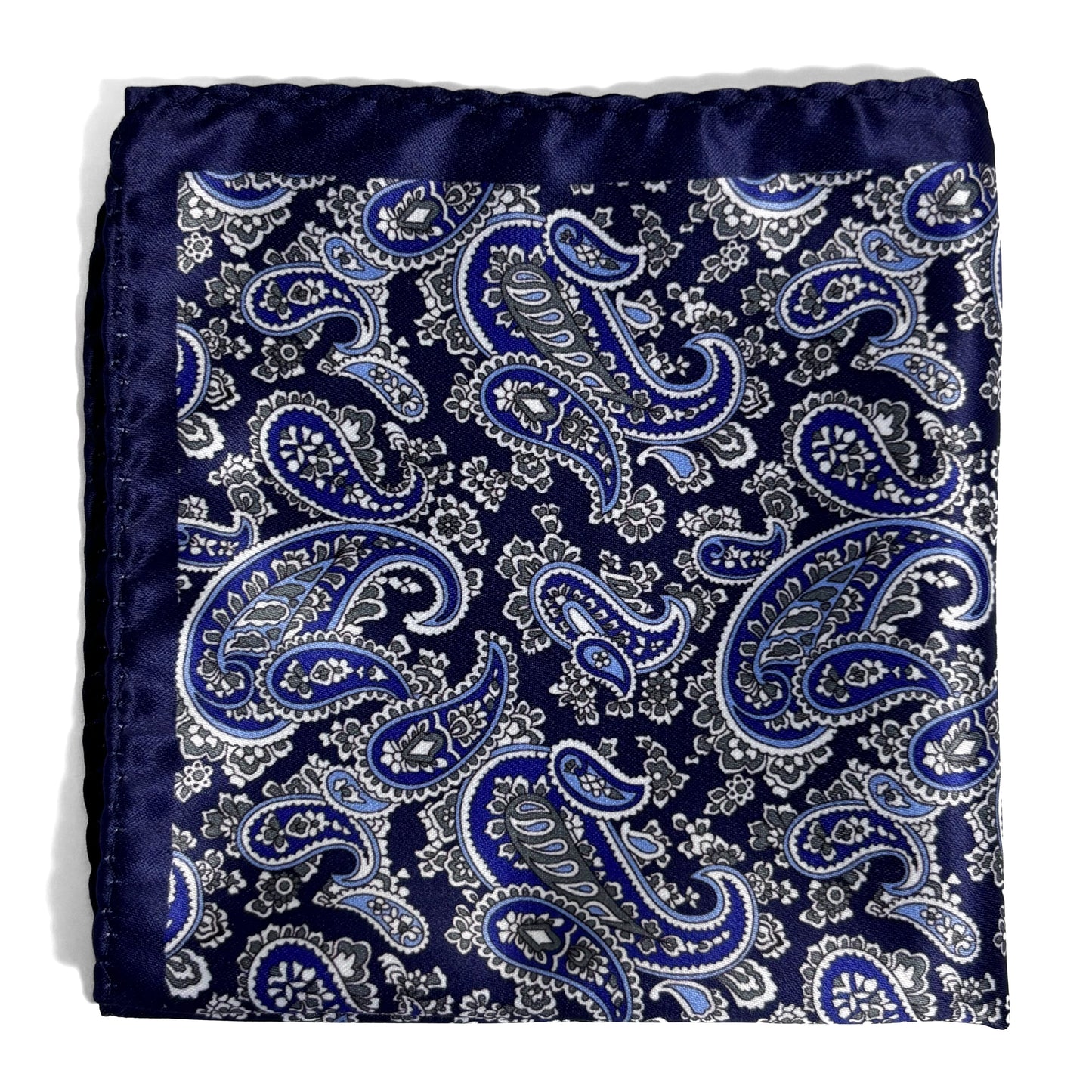 Navy Blue & White Paisley Pocket Square