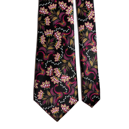 Black Floral Motif Printed Tie