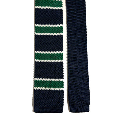 Navy Blue & Green Striped Knitted Tie