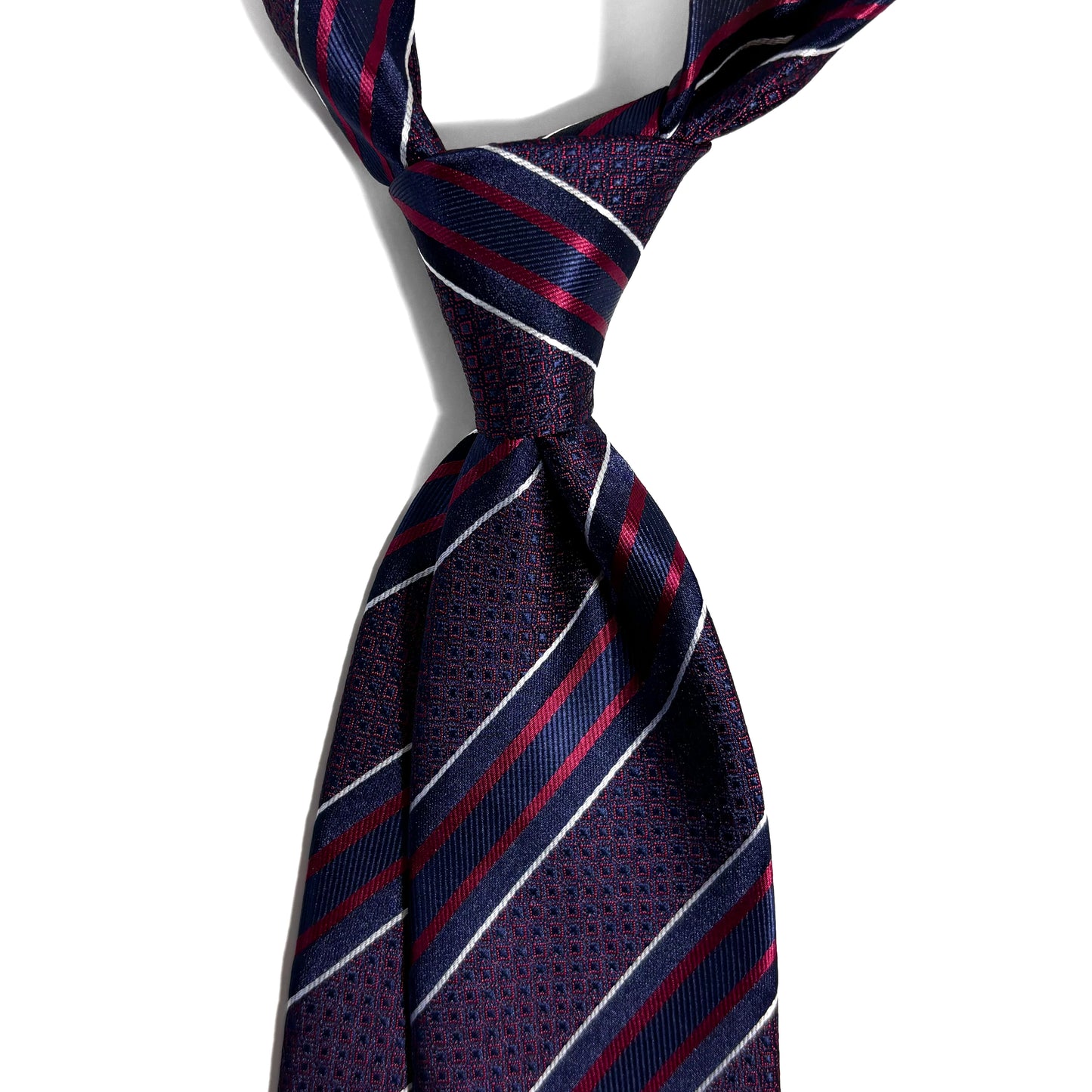 Navy Blue & Red Geometric Striped Tie