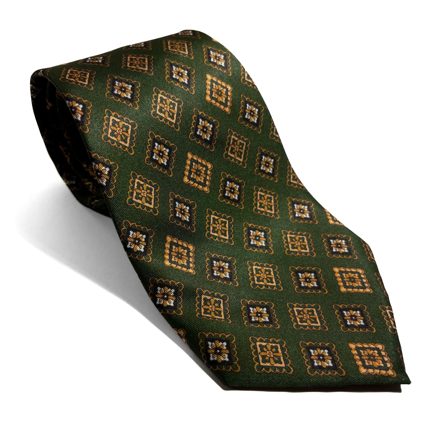 Wide Green & Gold Diamond Printed Tie