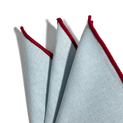 Powder Blue & Red Linen/Cotton Pocket Square