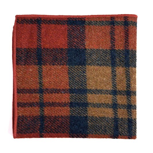 Orange Tartan Wool Pocket Square