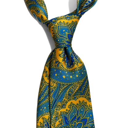 Yellow & Blue Large Paisley Printed Tie